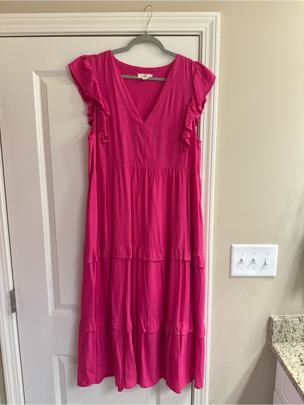 Entro Pink Ruffle Tiered V-Neck Dress
